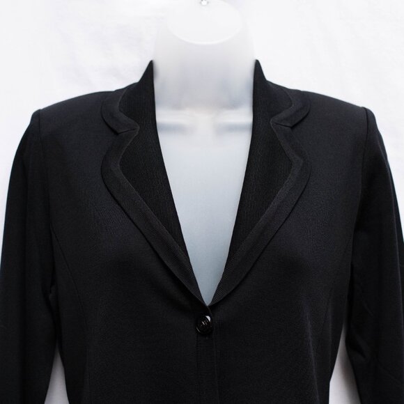 Misook Petite XS Black Knit Skirt Suit 2 Pc One Button Blazer Goth Minimalist - Picture 5 of 16
